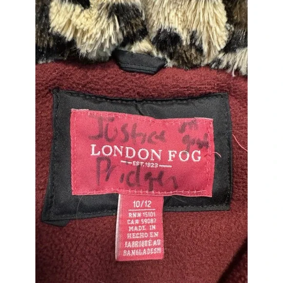 London Fog Down Parka Jacket Womens 10/12 Kids Puffer Hooded Faux Fur - Picture 3 of 16